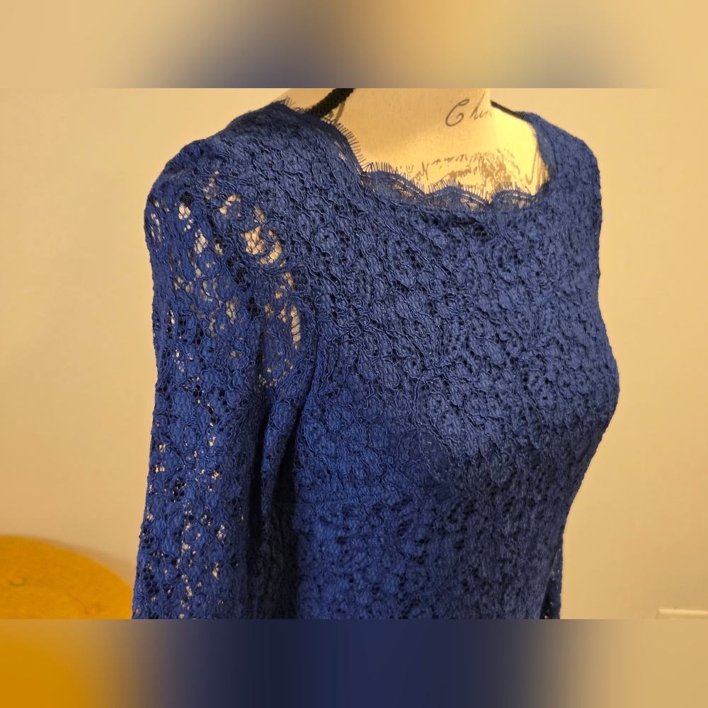 Adrianna Papell Royal Blue Lace Dress, Size 6. - Picture 9 of 16